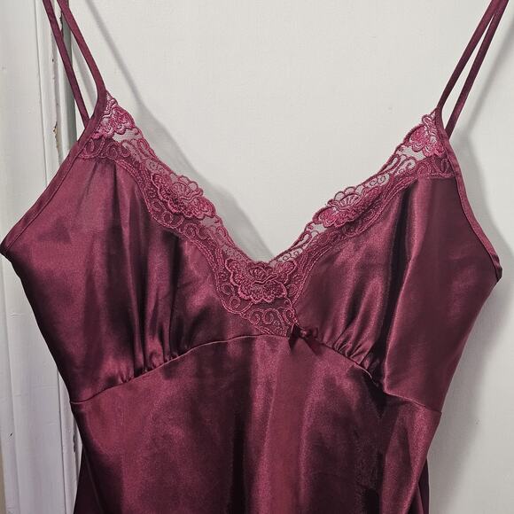 Delicates Silky Chemise Sz Sm Satin Slip Nightie Burgundy Bow Lace Slip Dress - Picture 2 of 5